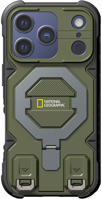 NATIONAL GEOGRAPHIC 國家地理 手機保護殼 iPhone 17 Pro 磁吸 支架 防摔 附掛繩 PC材質 綠色 無保固