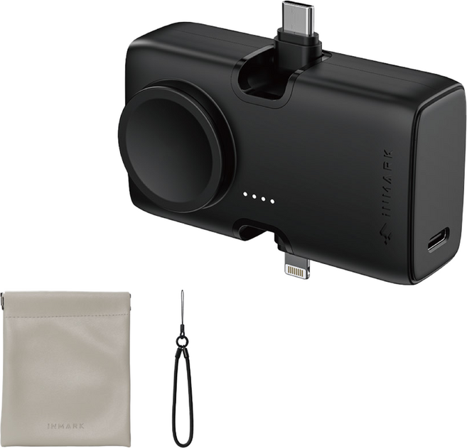 iNMARK 創麥科技 小方塊行動電源 三合一快充版 5000mAh USB-C + Lightning 附掛繩 + 收納袋 + 充電線, 夜幕黑, GCBW01