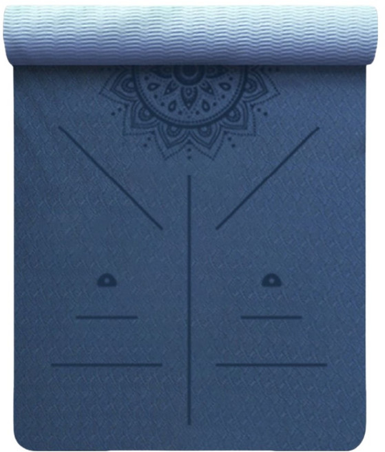 TPE體位線瑜珈墊 雙色 0.8cm, 深藍 + 淺藍, 1個