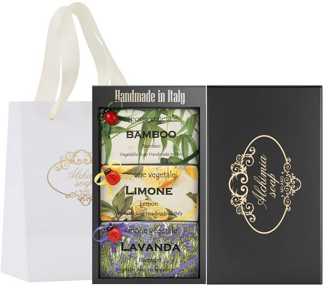 ALQVIMIA 竹子 + 檸檬 + 薰衣草香皂 + 黑色禮盒組 + 購物袋, 1套