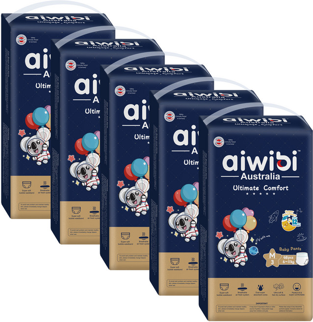 aiwibi 愛薇彼 夜用甄柔褲型紙尿褲 6~11kg, 240個, M