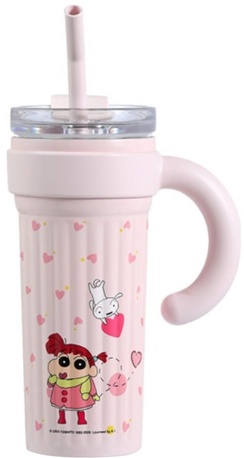 MTuTU 萌兔兔 蠟筆小新 316冬日附把手吸管保溫杯, 粉色, 1個, 900ml