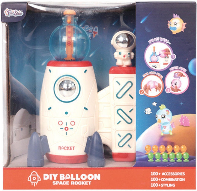I'CLE DIY 太空火箭氣球打氣筒製作組 主體 + 107p 補充包套組, 混合顏色, 1套