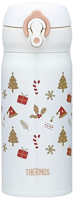 THERMOS 膳魔師 不鏽鋼超輕量彈蓋真空保溫瓶 聖誕款 JNL-352CM-ORWH, 白色, 1個, 350ml