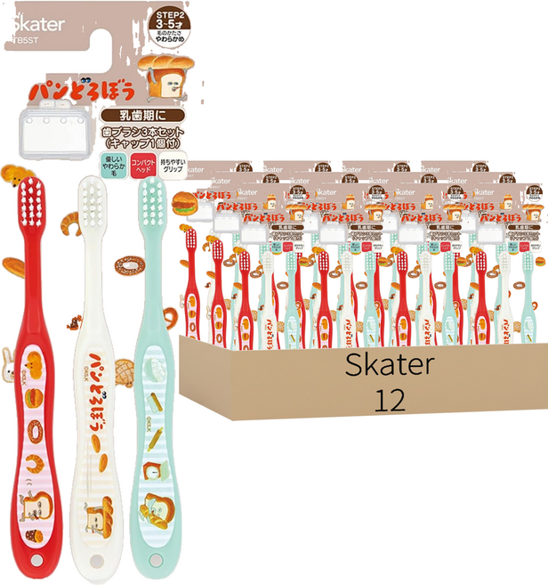 Skater 兒童牙刷 3~5歲, 麵包小偷, 12套, 3個裝