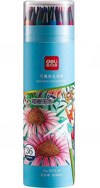 deLi 得力 36色可擦彩色鉛筆 + 繪畫3件組, 混和顏色, 1套
