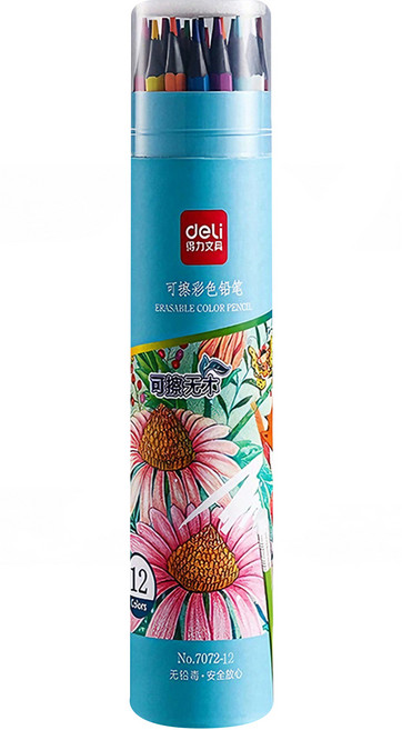 deLi 得力 12色可擦彩色鉛筆 + 繪畫3件組, 混和顏色, 1套