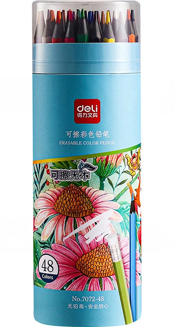 deLi 得力 48色可擦彩色鉛筆 + 繪畫3件組, 混和顏色, 1套