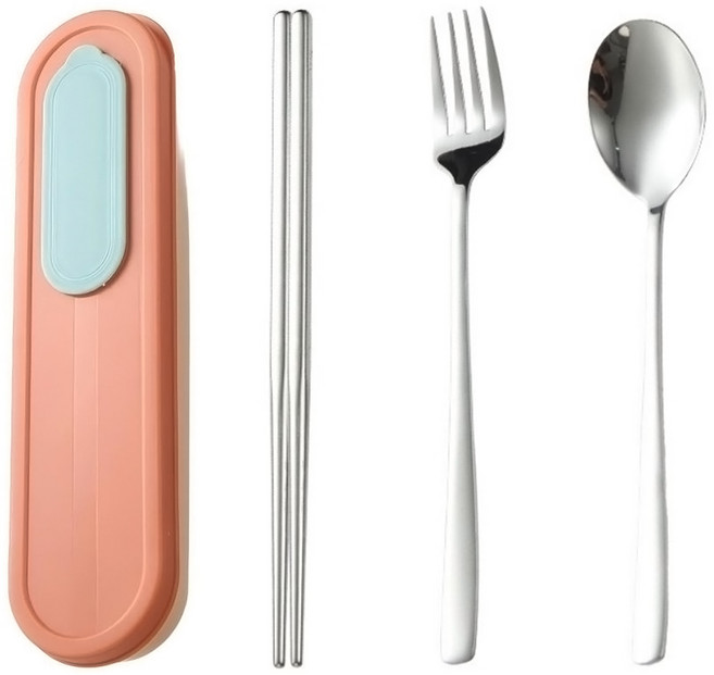 Couselect 316不銹鋼叉勺筷餐具4件組, 橘色, 1套, 叉子 + 筷子 + 湯匙 + 餐具盒