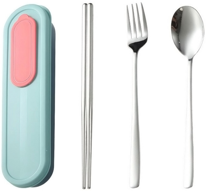 Couselect 316不銹鋼叉勺筷餐具4件組, 藍色, 1套, 叉子 + 筷子 + 湯匙 + 餐具盒