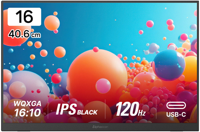 Alphascan WQXGA Anywhere 120 IPS BLACK USB C 超輕量便攜式 FreeSync 螢幕, 16Q52P, 40.6cm