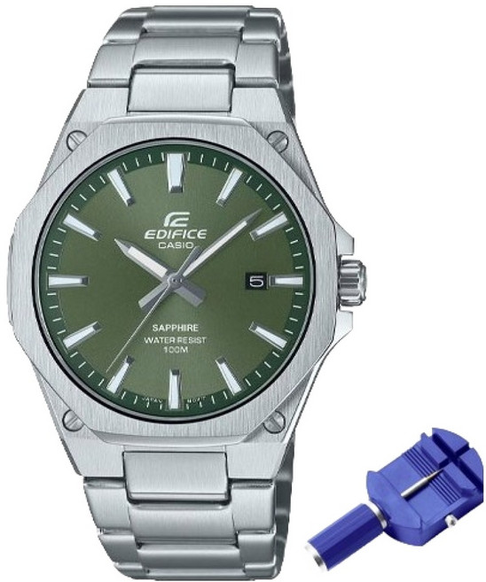CASIO 卡西歐 男士 EDIFICE 黃銅旋鈕橡木木錶帶金屬手錶 EFR-S108D + 電池更換券 + 工具組