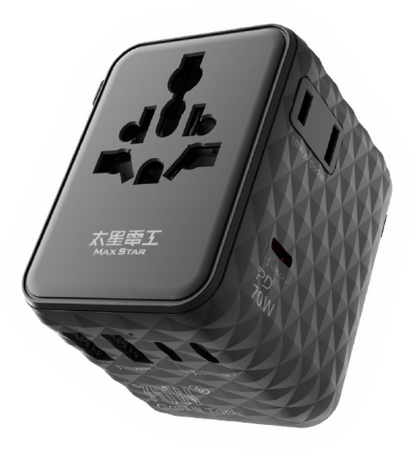 MAX STAR 太星電工 氮化鎵PD70W高速快充旅行轉接座 5USB 2A3C, 69mm, 黑色, 1個