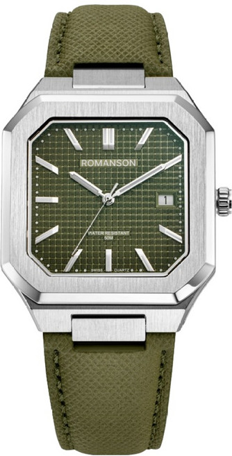 ROMANSON 男士 Audier Octagonon 方形白色皮革手錶 RWTLMM6BS001WH