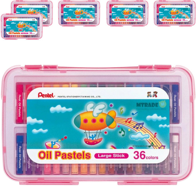 Pentel 飛龍文具 粗粉臘筆 GHTP-36 粉紅PP盒款, 36色, 6盒