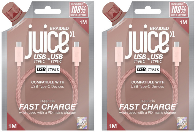 juice Type-C to Type-C 編織高速充電線 iPhone Galaxy專用 60W, 2個, 玫瑰金, 1m