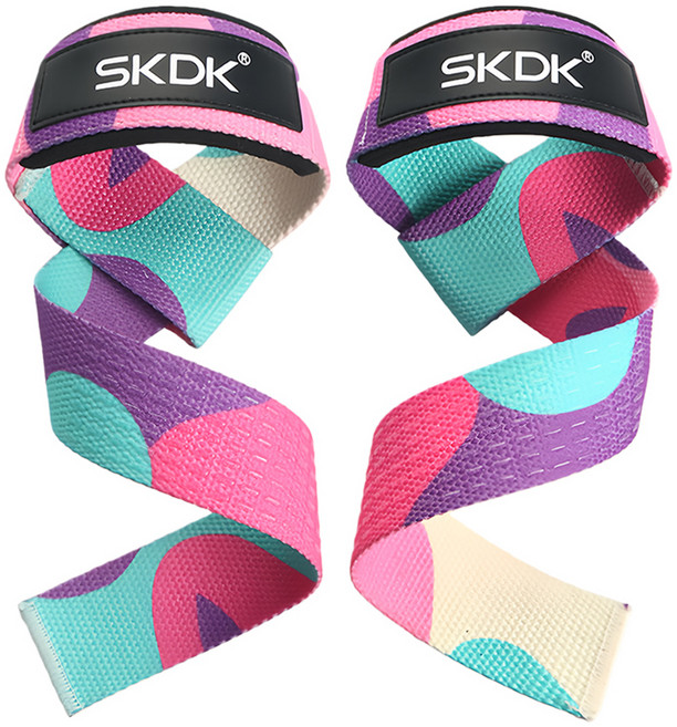 SKDK 引體向上護手借力帶/運動防滑耐磨硬拉帶, 迷彩紫, 2個