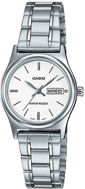 CASIO 卡西歐 女用石英星期日期金屬腕錶 LTP-V006D-7B2 + 電池更換券套組