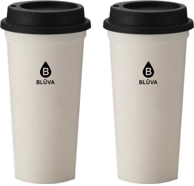 BLUEBAR 不透明可重複使用隨行杯 550ml x 2入 + 杯蓋 2入組, 水滴純淨象牙白, 1套