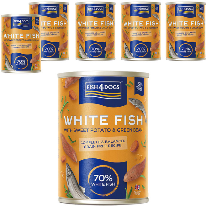 FISH4DOGS 成犬 無榖低敏主食罐, 395g, 6個, 白身魚 + 地瓜 + 四季豆