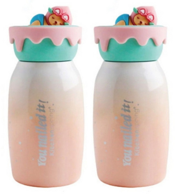 Kitchenspring 蜜桃熊磁鐵保溫瓶, 漸層粉, 2個, 260ml