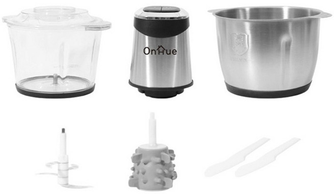 OnHue 強力雙刀片多功能大蒜調理機 3L + 玻璃容器 + 不鏽鋼容器組合