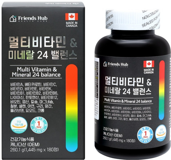 Friends Hub 綜合維他命 & 礦物質 24 平衡 260.1g, 1個, 180錠