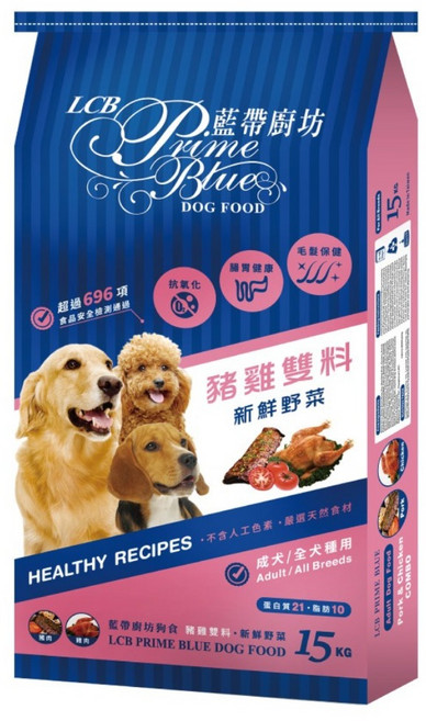 LCB 藍帶廚坊 成犬用 狗飼料, 15kg, 1個, 豬雞雙料