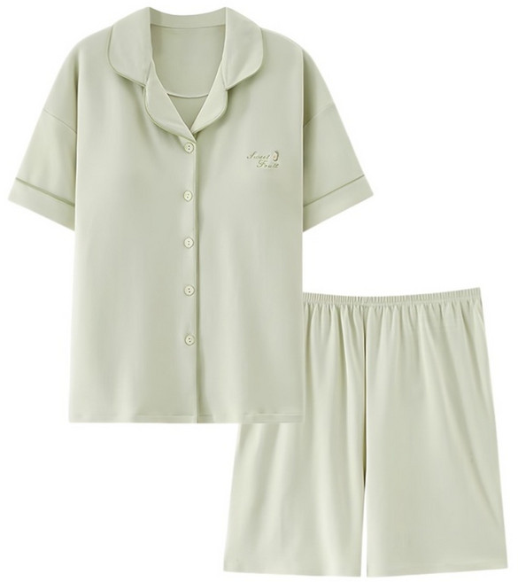 YUNMI 女款 純棉兩件式居家睡衣睡褲/短袖夏天帶胸墊全棉短袖居家服套裝