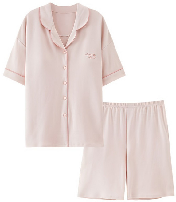 YUNMI 女款 純棉兩件式居家睡衣睡褲/短袖夏天帶胸墊全棉短袖居家服套裝