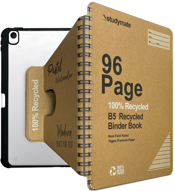 Dojoeunselro 360度旋轉 我的學習夥伴 線圈筆記本保護殼, 牛皮紙色, 1個