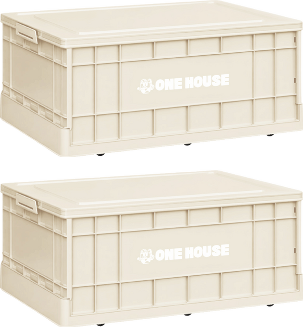 ONE HOUSE 55L 61寬藤原工業風折疊收納箱 矮款 OH-Q261-G, 奶白色, 2個
