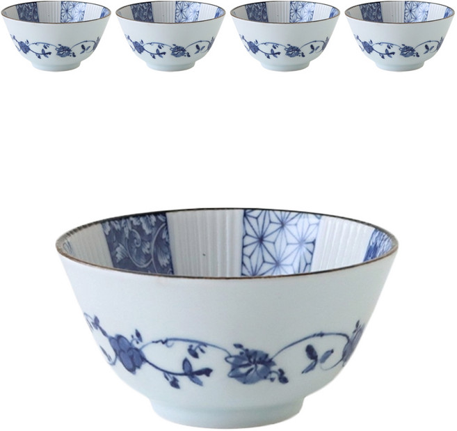 JUST HOME 日本製有谷窯4.7吋碗 03025A, 麻葉紋, 5個, 飯碗