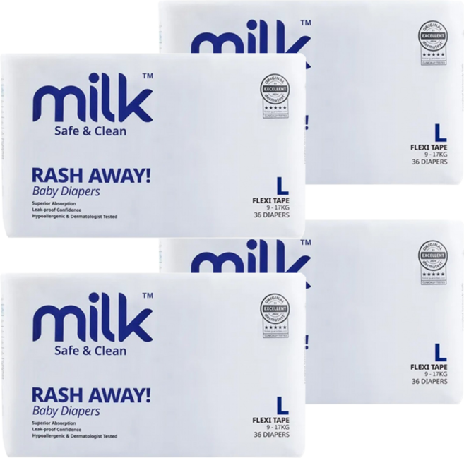 MILK TM 鎖水芯牛奶尿布 黏貼型 9~17kg, 36片, L