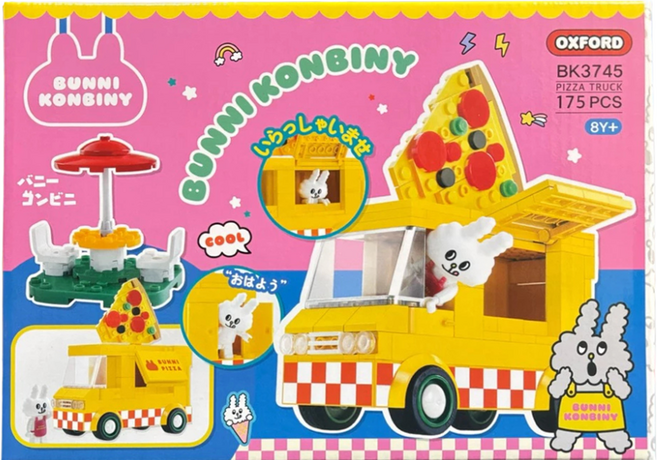 OXFORD TOY 兔子便利商店 披薩車積木組, 混和顏色, 1套