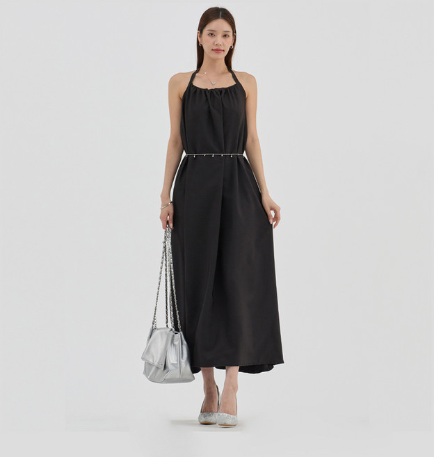 Elsso 地中海風情露背綁帶繞頸長版連身裙