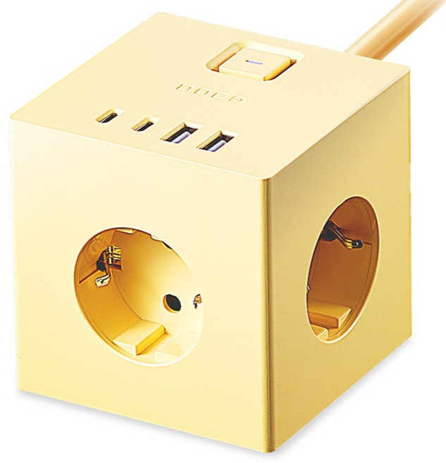 Boco Cube Pro 45 高容量 USB Type-C 超高速充電 3孔方塊延長線, 1個, 陽光黃, 2m