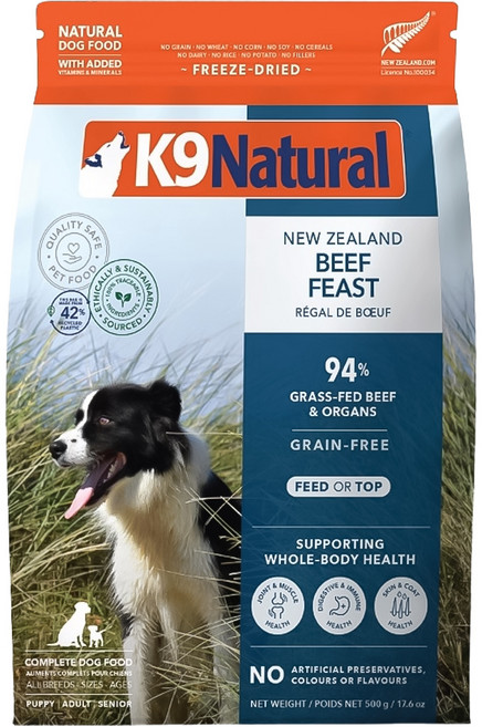 K9 Natural 狗狗冷凍乾燥鮮肉餐, 500g, 1袋, 牛肉