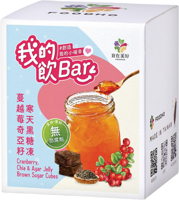FOODHO 食在美好 我的飲Bar 蔓越莓奇亞籽寒天黑糖凍, 17g, 16個裝, 1組
