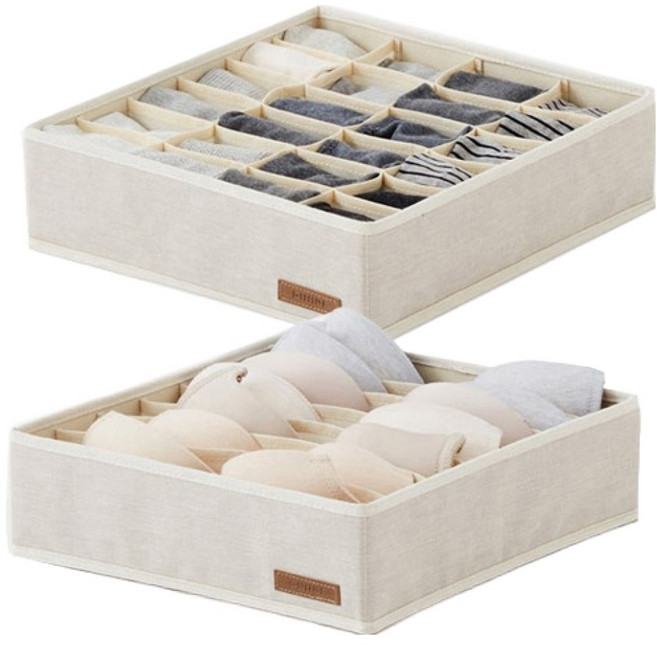 HANSSEM Sam Bedding 分格整理盒 7格 + 24格 套組 33.5 x 30 x 8 cm, 米色, 1套