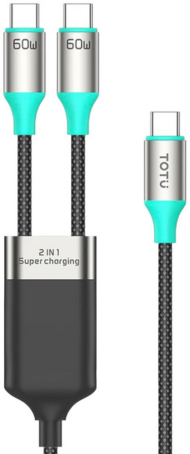 TOTU 拓途 Starry系列 1分2 Type-C-Type-C PD充電線傳輸線快充線編織線 QC4.0 手機 平板一起充, 星光色, 1個, 1.2m