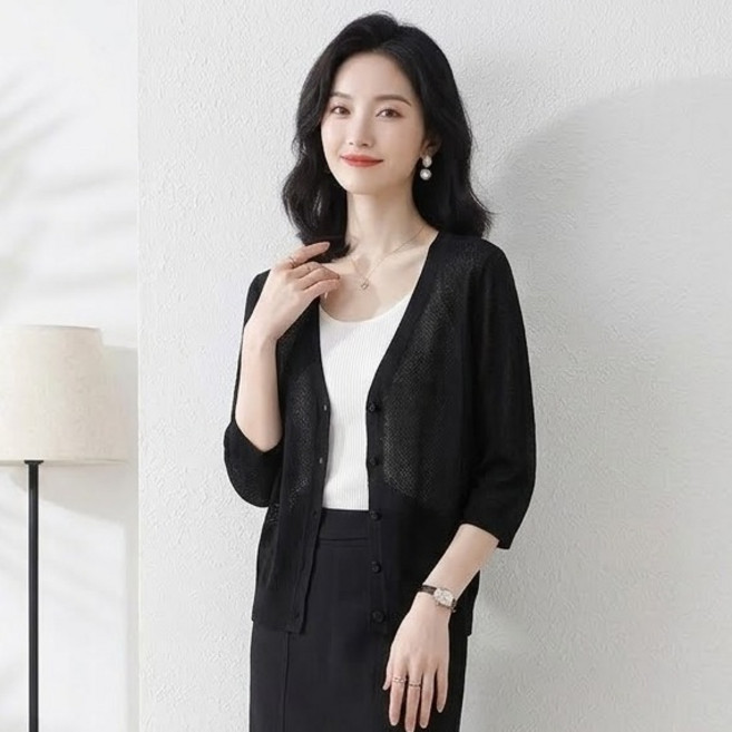 MarketA 女款透膚薄款罩衫開襟衫 M263-0556