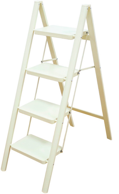 ONE HOUSE 穩固家用登高免組裝碳鋼折疊梯 四階 米白色 OH-K606-B, 1個