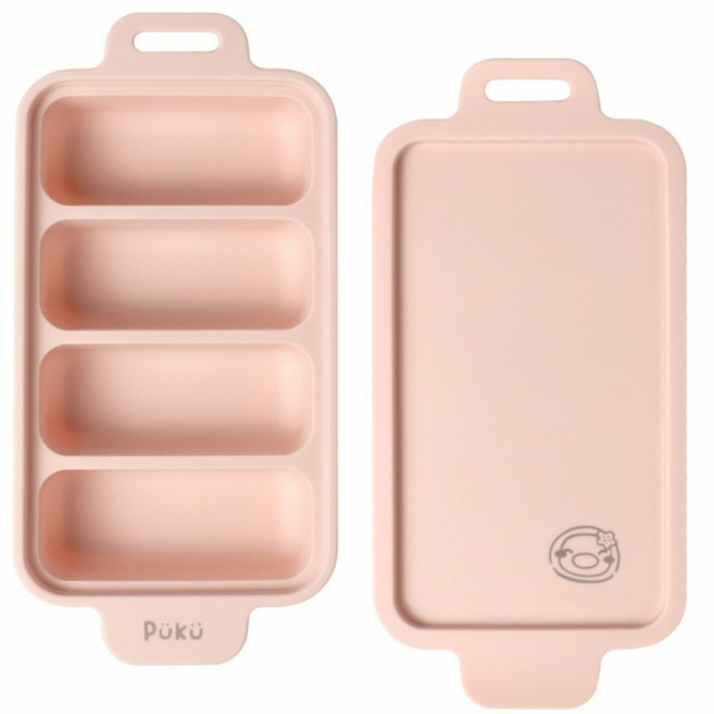 PUKU 藍色企鵝 午茶玉子燒矽膠副食品分裝盒4格, 草莓, 1個, 320ml