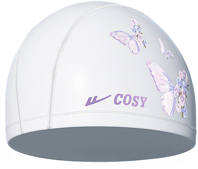 中國 COSY 蝴蝶印花成人泳帽/PU塗層抗氯泳帽, 純淨白, 1個