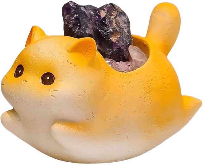 Mass 生活好物 貓咪水晶擺件/可愛卡通開運設計居家辦公桌裝飾, 橘貓 紫水晶