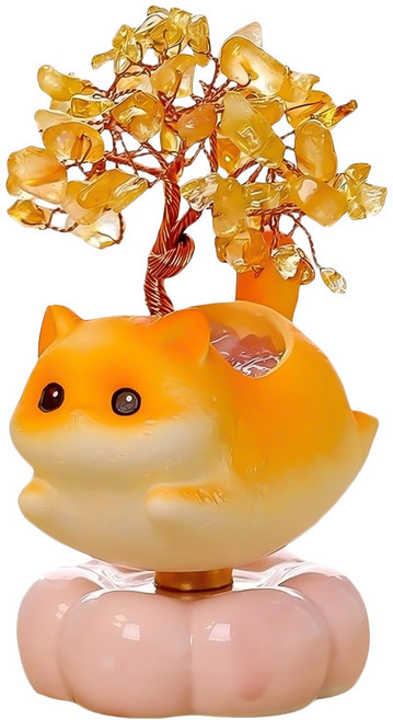 Mass 生活好物 招財水晶發財樹擺件/可愛小貓開運設計辦公室送禮擺飾, 橘貓 黃水晶