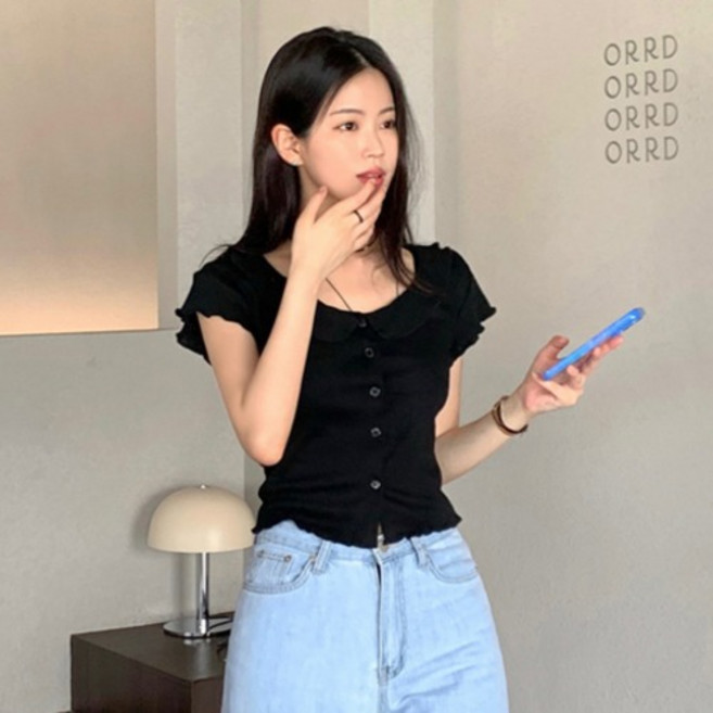URBANLINE 女款 Sellon 鏤空短袖針織開襟衫