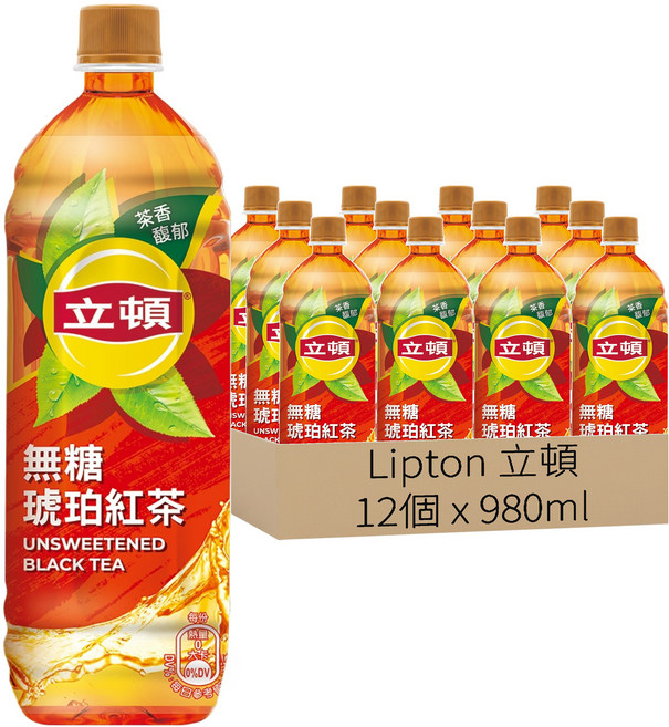 Lipton 立頓 無糖琥珀紅茶, 12個, 980ml