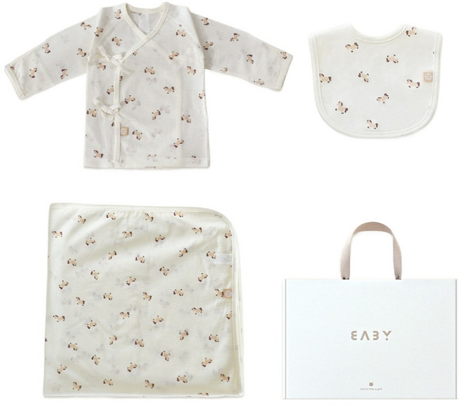 BABY&I 新生兒紗布衣 + 包巾 + 圍兜禮盒組 + 提袋